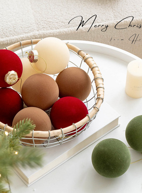 米乐家新品8cm植绒圣诞球 酒红色咖色绿色圣诞球圣诞树装饰球挂件