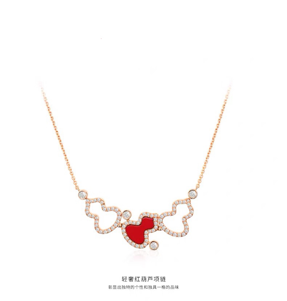 925纯银红玛瑙葫芦项链镶嵌钻女轻奢小众高级感锁骨链吊坠送女友