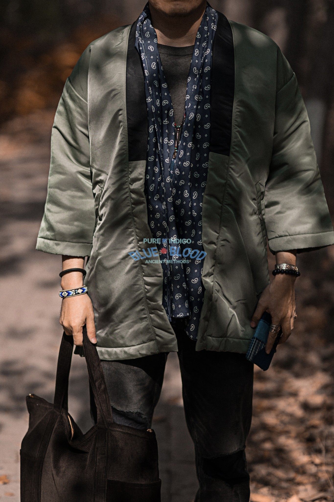 blue blood美式复古vintage 腰果花bandanna 丹宁布围巾