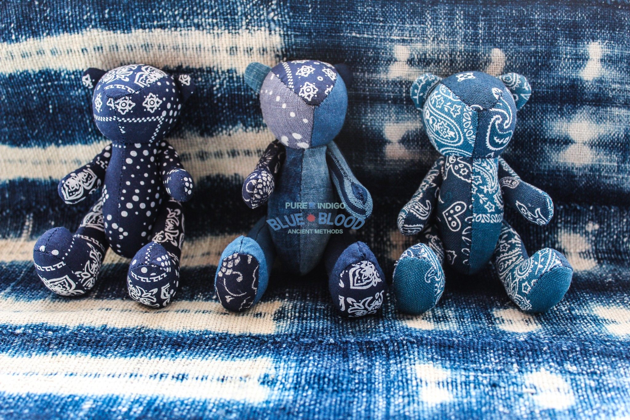 blue blood蓝染腰果古布熊钥匙链,熊玩偶摆件,挂件,钥匙扣挂饰