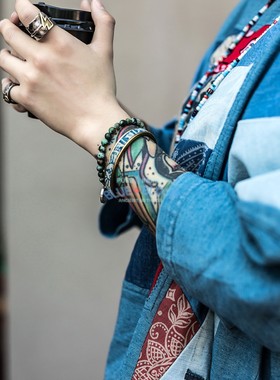 BLUE BLOOD美国矿区原矿松石印第安笑脸银饼手链 纳瓦霍绿松石手