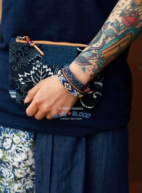 手工做旧手链古布腰果花手绳复古