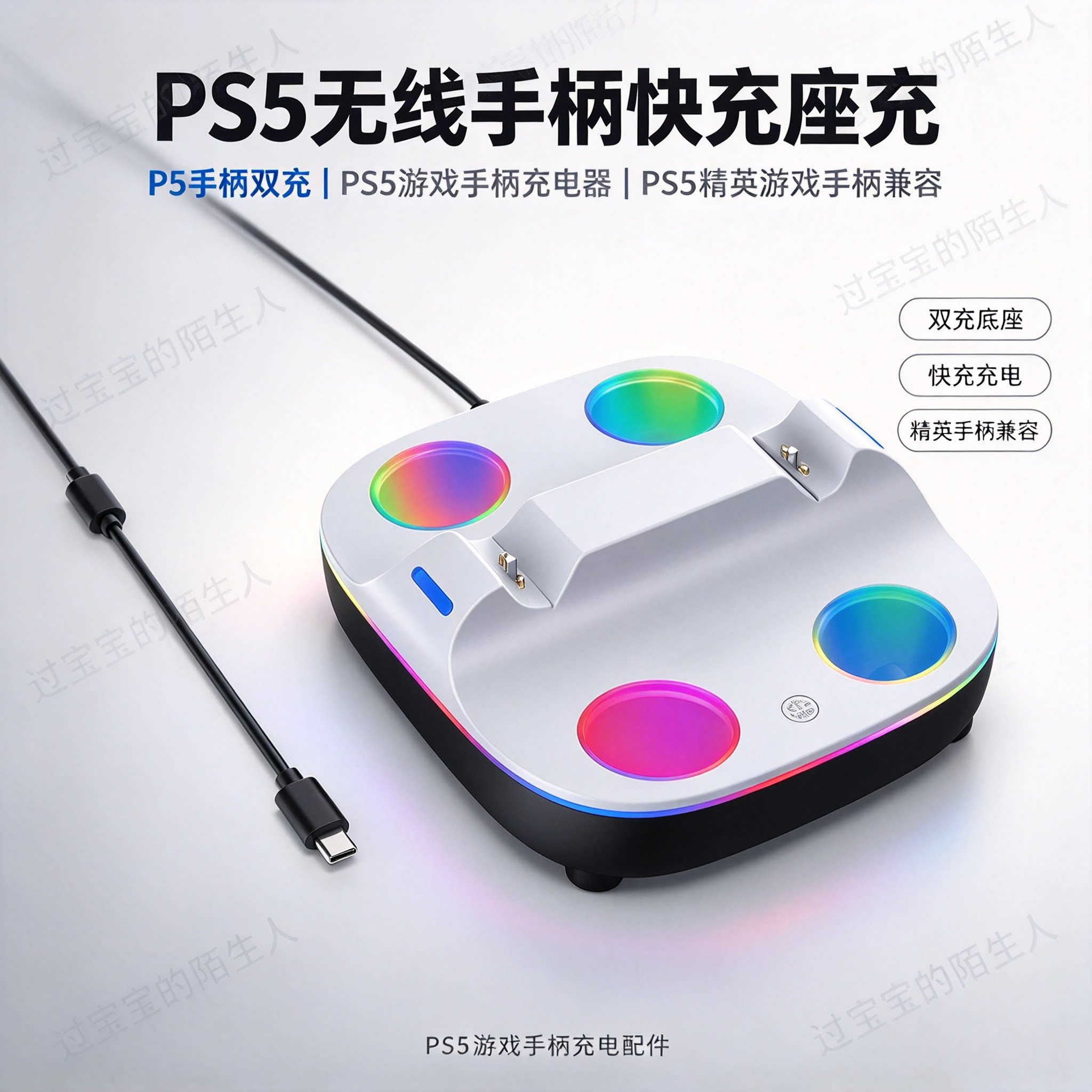 PS5无线手柄快充座充P5手柄双充PS5游戏手柄充电器PS5精英游戏手