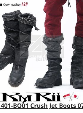 KMRii | 14th addiction Crush Jet Boots 暗黑牛皮拼接高靴 官图