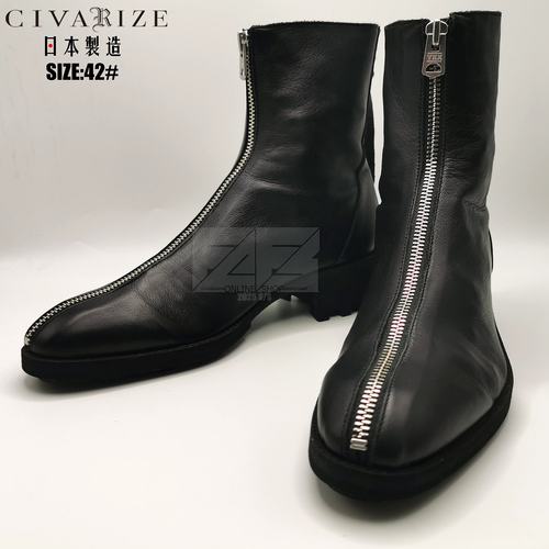 CIVARIZE 42# 牛革 Jerk 绝版 暗黑 牛皮 双拉链中靴  奢牌 Japan