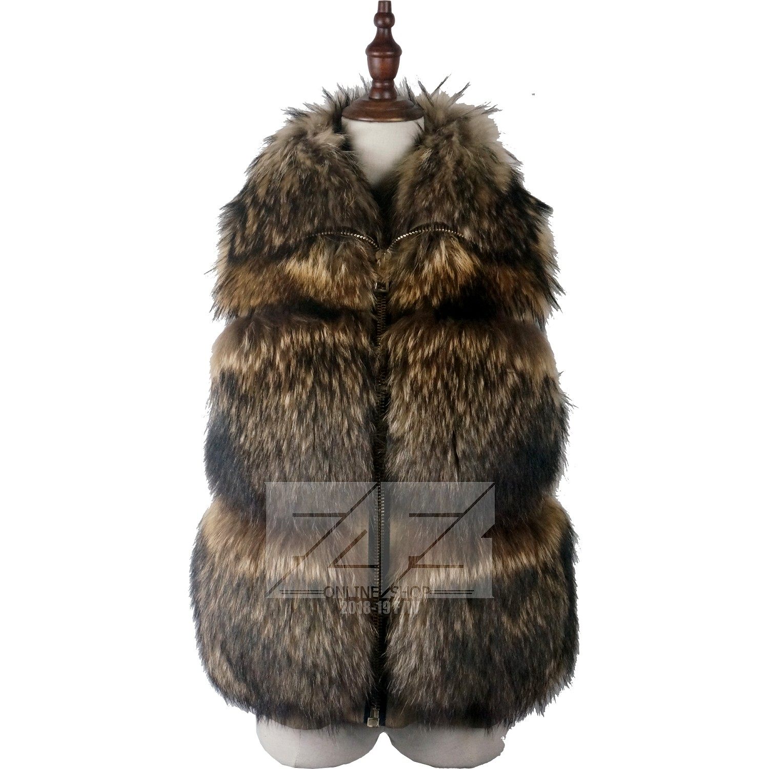 法国 整貉 豪华乌苏里貉毛马甲 浣熊毛 raccoon fur vest 皮草XS