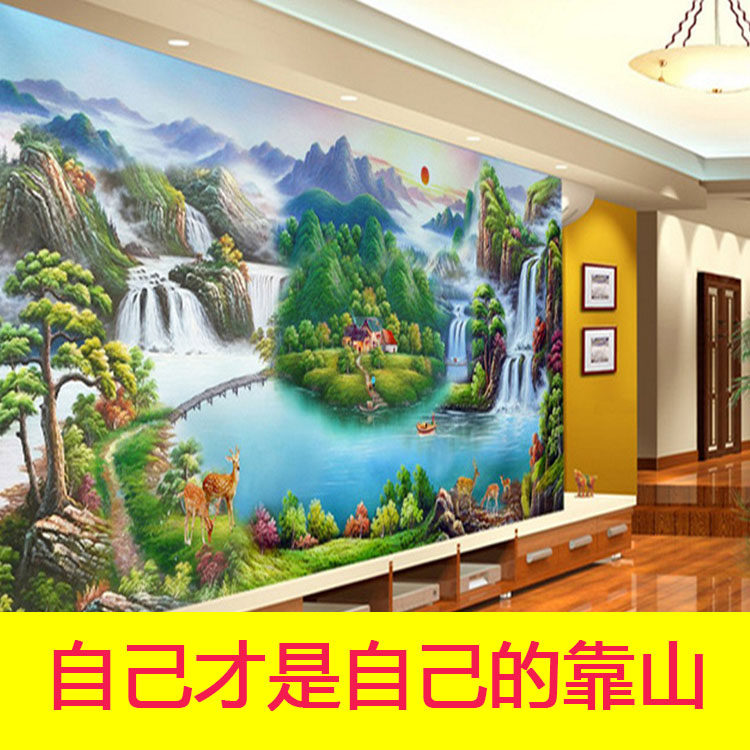 左右逢源壁画现代简约客厅电视背定制壁画