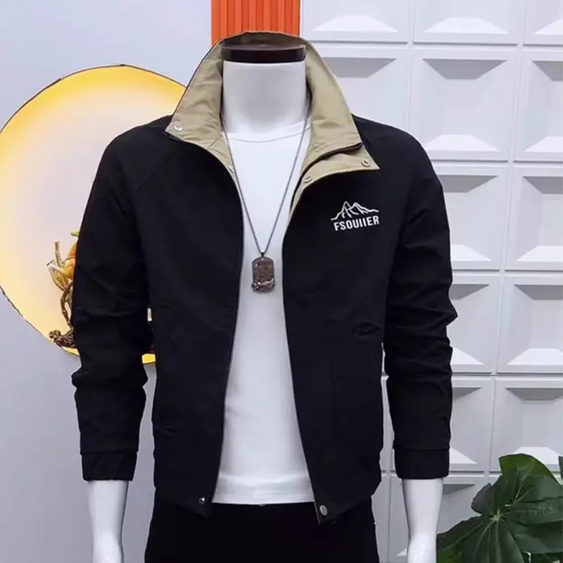 春秋新款男士夹克外套时尚韩版修身立领拼色休闲帅气百搭潮流上衣