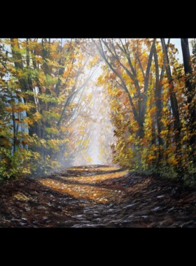 50*70cm 手绘 油画 风景 树 阳光 落叶 枫叶 秋天 LJL涂