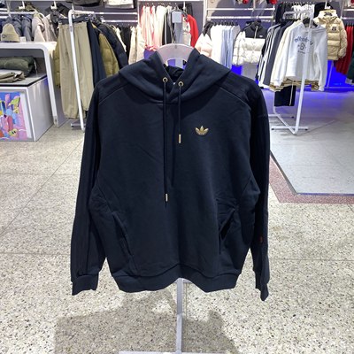 Adidas阿迪达斯男女卫衣三叶草黑色卫衣连帽套头衫KA0819