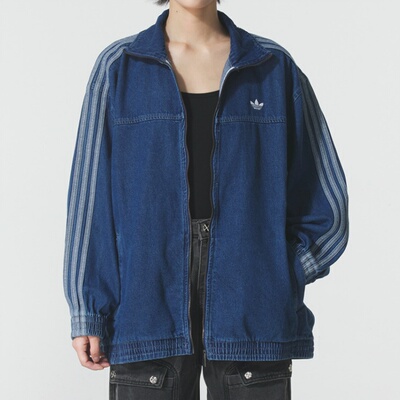 adidas阿迪达斯三叶草女外套春秋新款休闲复古立领牛仔夹克JY2896