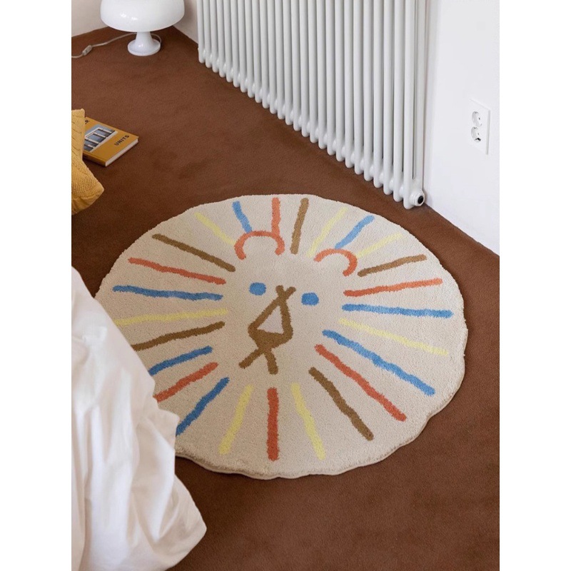 圆形卡通狮子头卧室床边地毯轻奢高级感轻奢柔软舒适可爱耐用地毯