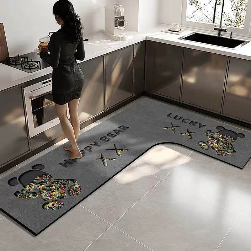 转角厨房地垫吸水L型防油防滑防水可擦免洗耐脏硅藻泥吸油可