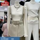 百搭坑条T恤上衣女 打底衫 东大门2025春季 小心机圆领套头泡泡袖