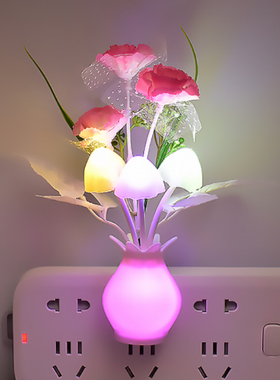 LED七彩渐变小夜灯光控感应卧室睡眠节能省电柔光护眼床头灯插电