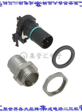 1436592 圆形连接器4POS插头公引脚焊接镀金面板安装通孔直角