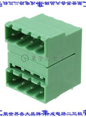 1736713 端子块连接器8POS接头公引脚带罩2排5.08mm绿色90DEG通孔