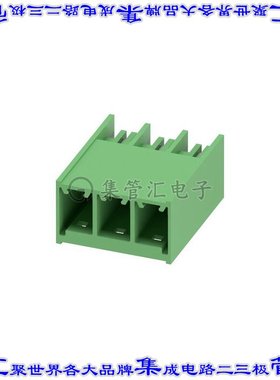 1054547 端子块连接器3POS接头公引脚带罩7.62mm绿色90DEG通孔