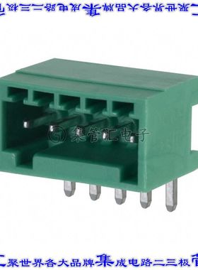 1881477 端子块连接器5POS接头公引脚带罩2.5mm绿色90DEG通孔