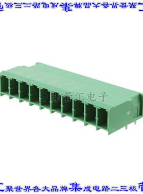 1804878 端子块连接器10POS接头公引脚带罩7.62mm绿色90DEG通孔