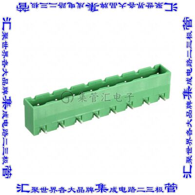 1766408 端子块连接器8POS接头公引脚带罩7.5mm绿色90DEG通孔