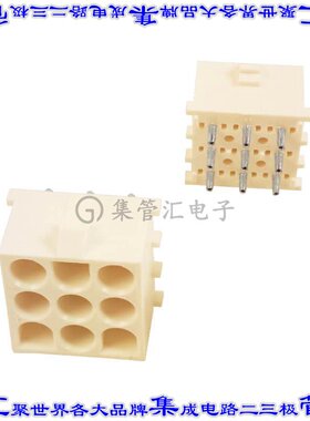 350712-4 针座连接器9POS接头3排6.35mm公形插针通孔直针镀金