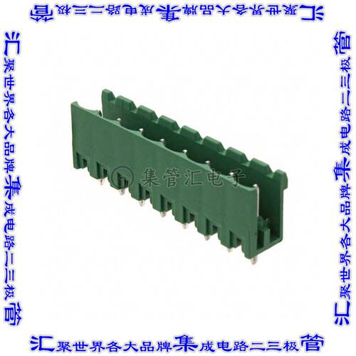 1758076 端子块连接器8POS接头公引脚带罩5.08mm绿色垂直通孔