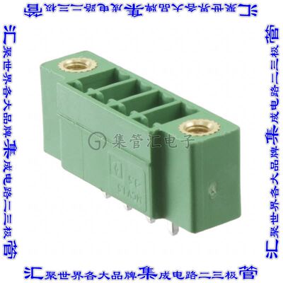 1843240 端子块连接器4POS接头公引脚带罩3.5mm绿色垂直通孔