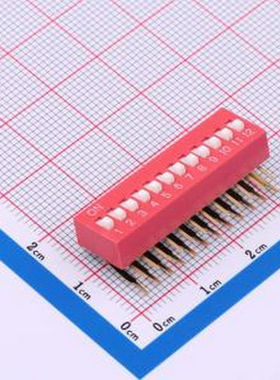DA-12-R-T 2.54mm间距 12位 琴键式 90度弯插侧拨 红色 拨码开关