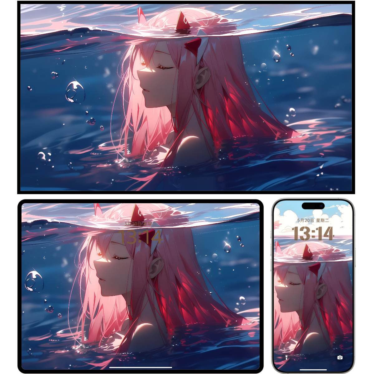 水下红发少女零二 光影梦幻交织(电脑手机平板ipad壁纸) 4K高清图