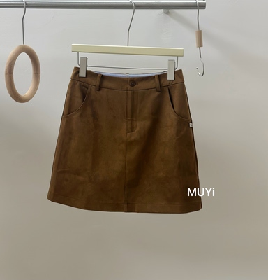 /MUYi/复古咖色鹿皮绒半身裙女秋冬新款高腰小个子包臀短裙裤裙女