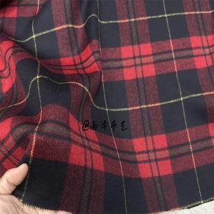 秋冬进口 圣诞学院风红黑双面可剥羊绒格子面料 大衣外套披肩