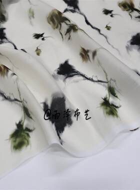 新中式雪纺布料梦幻玫瑰花连衣裙