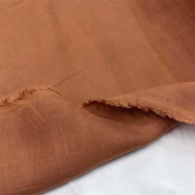 复古焦糖橘棕色重磅亚麻苎麻面料 薄款廓感裤子套装连衣裙布料