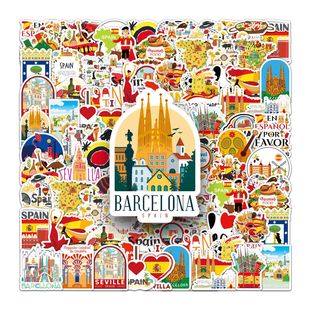 100张西班牙文化旅游景点涂鸦贴画笔记本电脑手机壳旅行箱diy贴纸