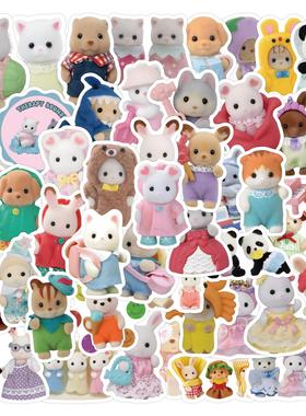 120张卡通可爱印花布动物calico Critters贴纸笔记本电脑手机贴纸