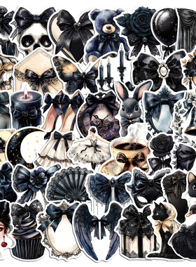 50张哥特风黑色蝴蝶结小贴画笔记本保温杯个性装饰复古暗黑系贴纸