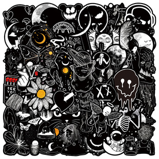 50张黑色潮流个性 防水贴画笔记本电脑水杯吉他滑板摩托车头盔贴纸