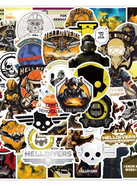 55张卡通Helldivers地狱潜者贴画笔记本电脑旅行箱手机保温杯贴纸