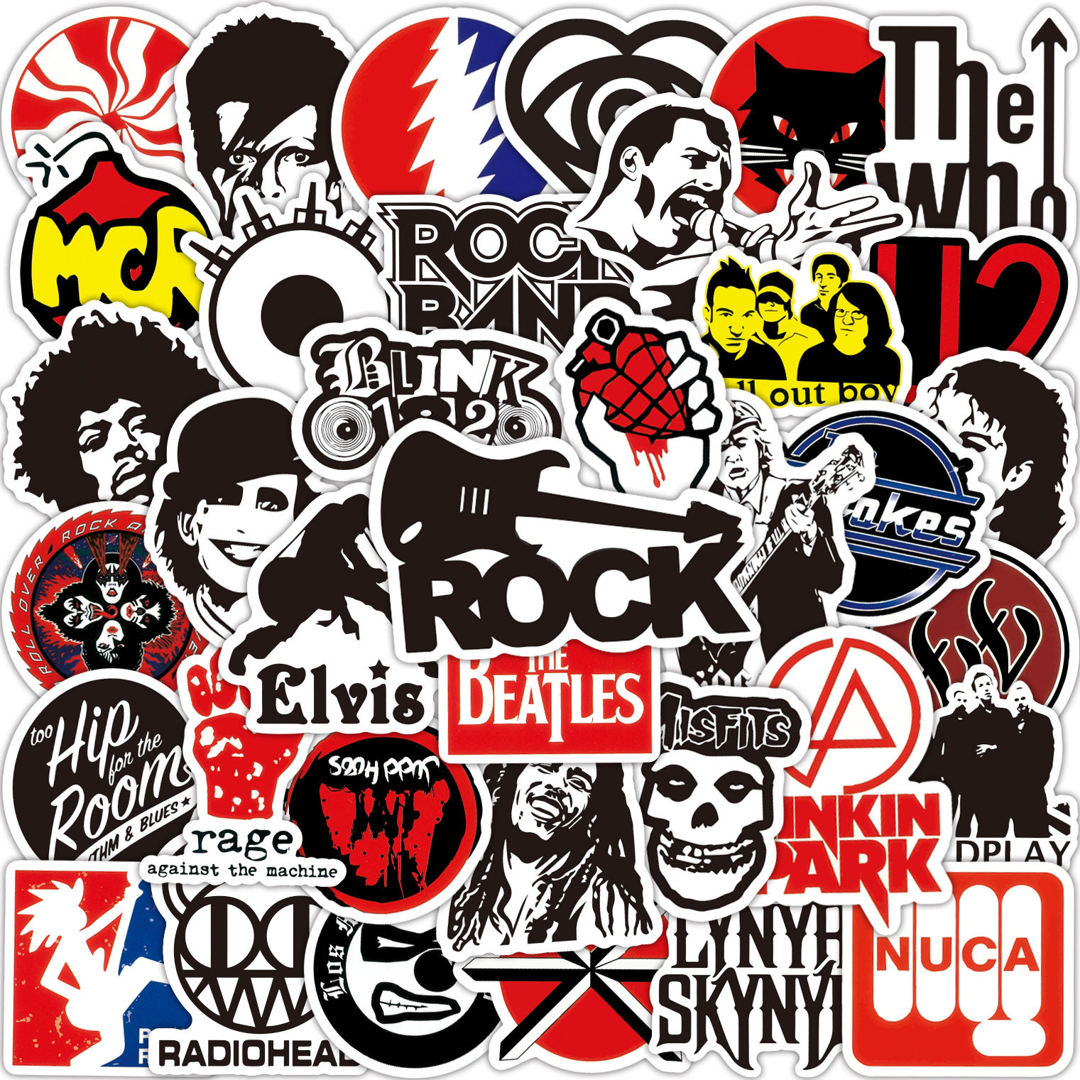 100张摇滚乐队周边logo潮流贴画笔记本机箱手机旅行箱吉他di