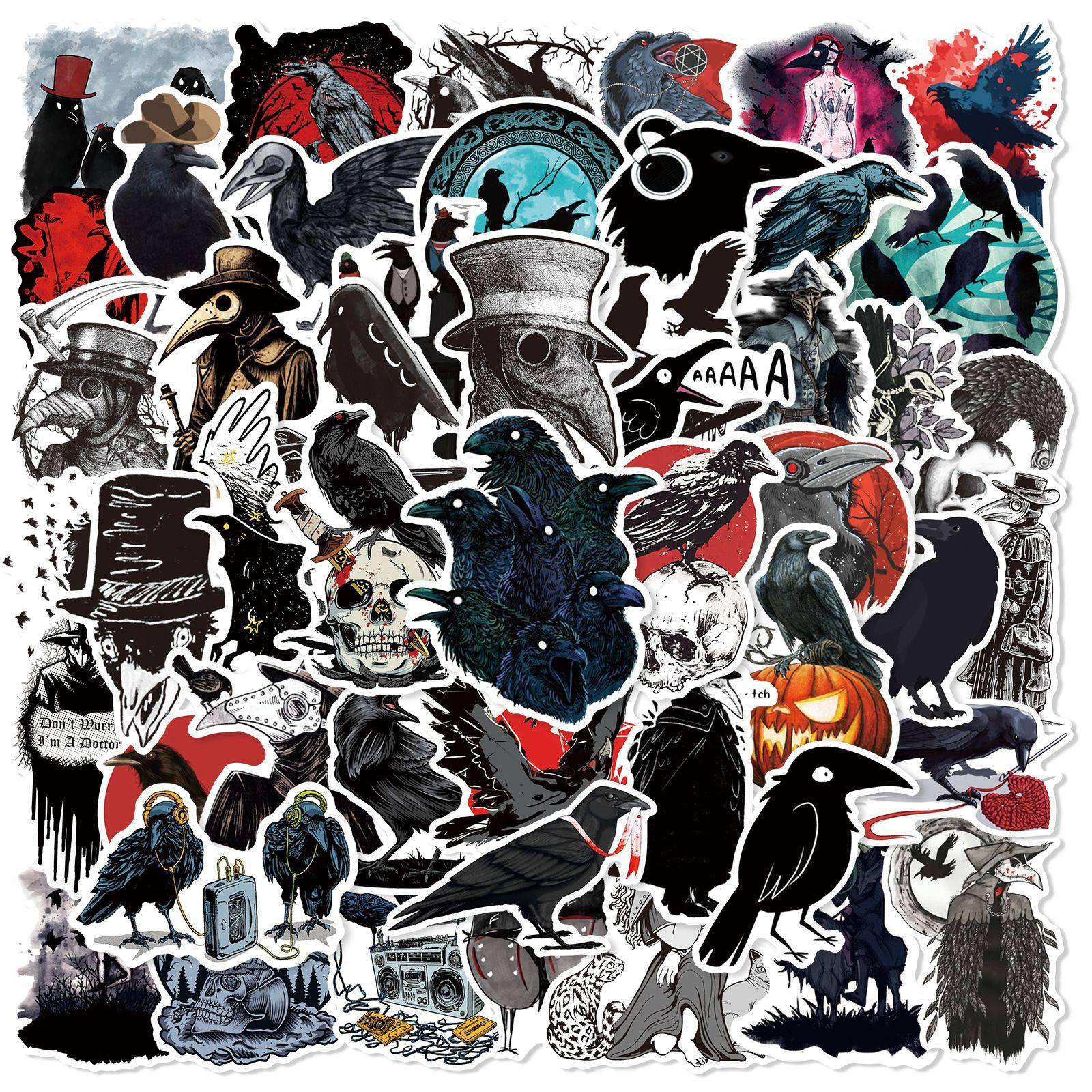 50张卡通瘟疫黑色乌鸦嘴创意贴画笔记本手机平板头盔水杯吉他贴纸