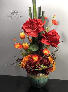 红色新年装饰朱顶红仿真花摆件 酒店售楼处吧台家居客厅装饰花艺