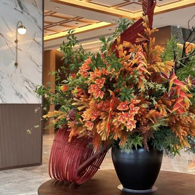 中式大型桌花酒店新年花大堂售楼处大厅玄关插花整套软装花艺摆件