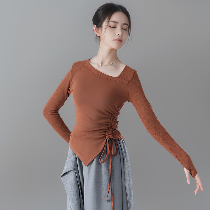 现代舞蹈练功服古典舞服修身套指抽绳显瘦设计感专业服装教师上衣