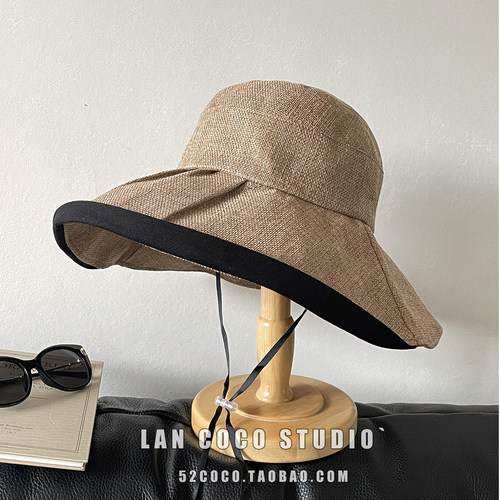 UV仿麻编织大檐防晒可折叠草帽女