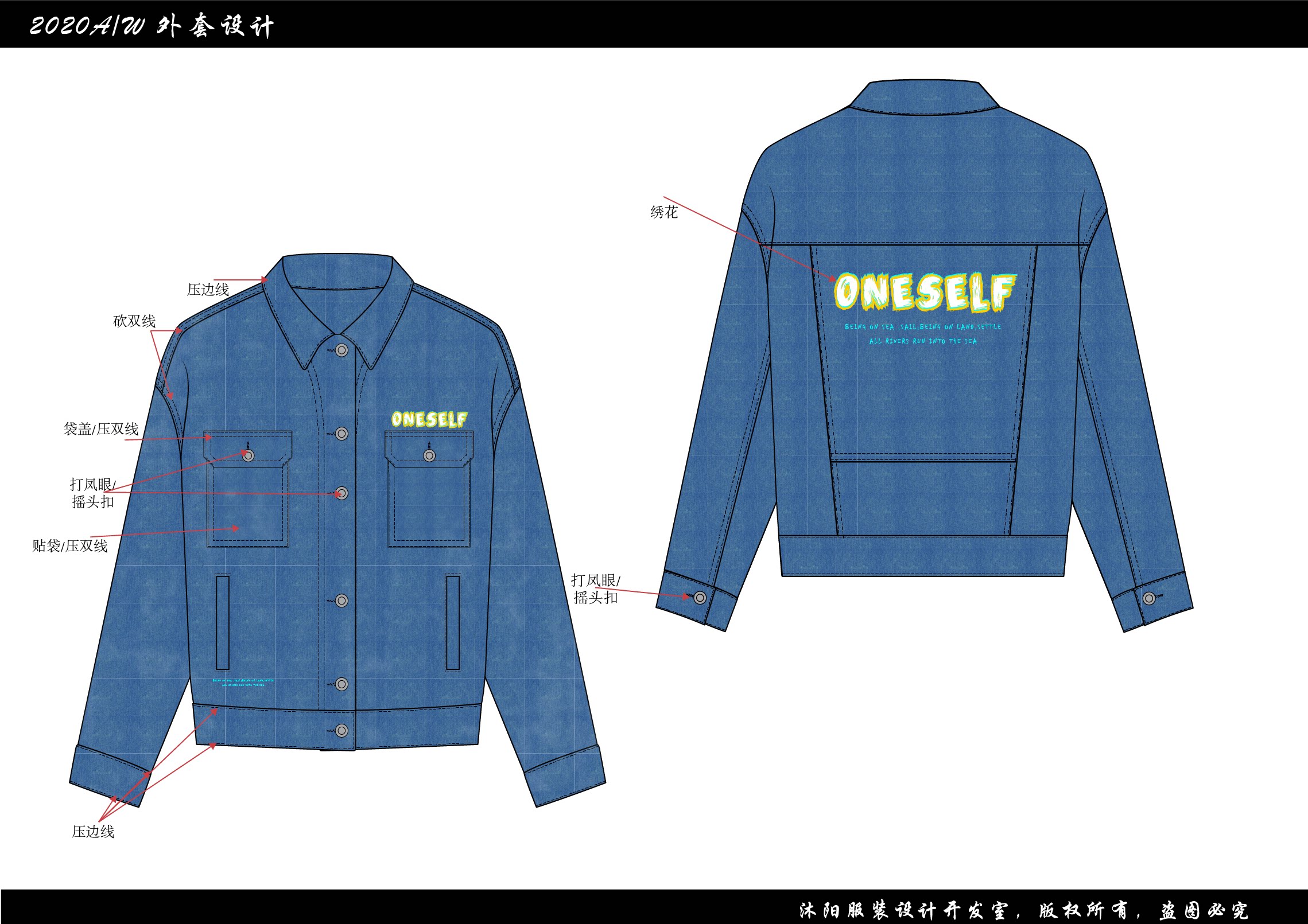 春秋男女装牛仔外套短夹克衫一对一设计矢量图稿代画专业原创设计