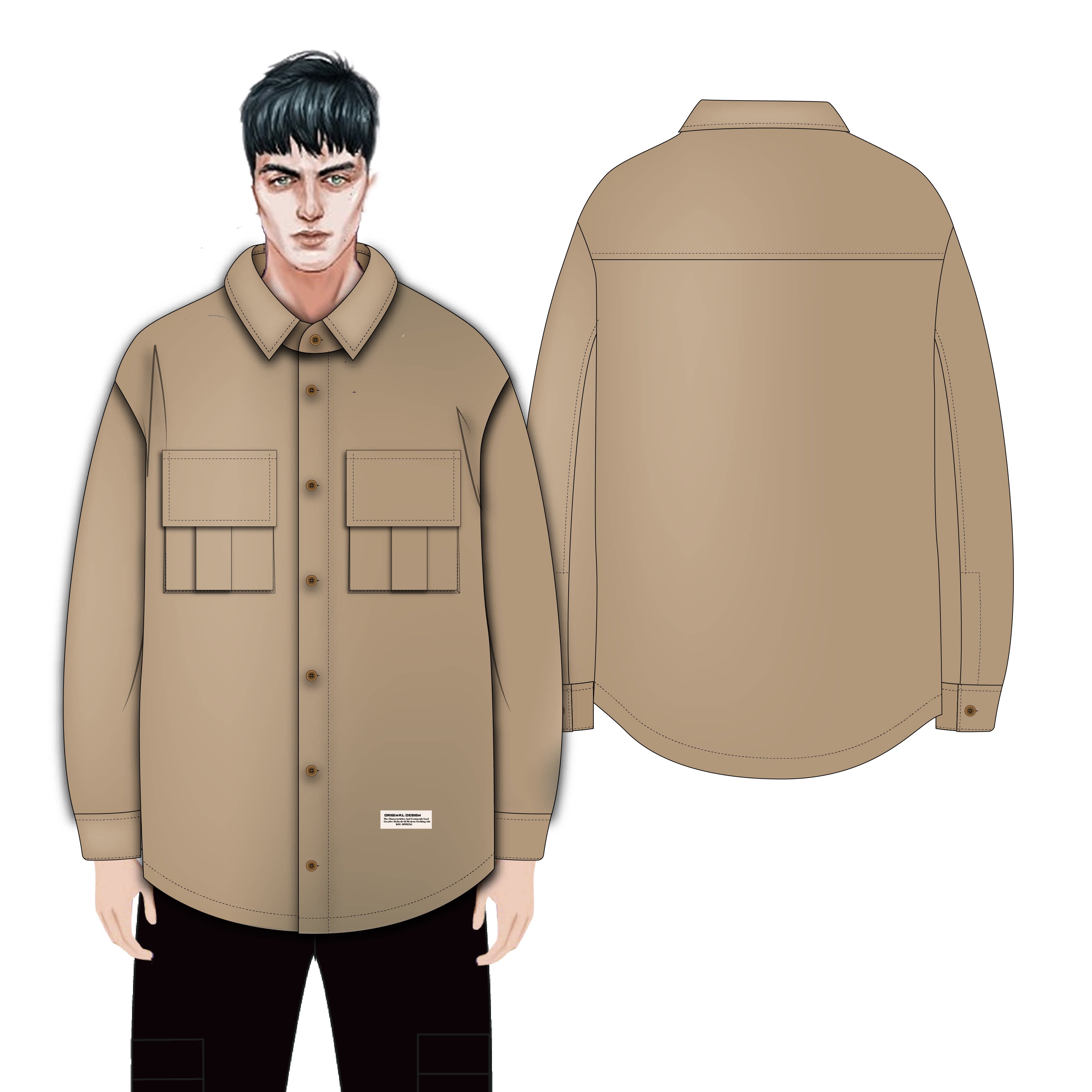 男士工装衬衫日系服装款式效果图设计专业设计师兼职代画ai矢量图