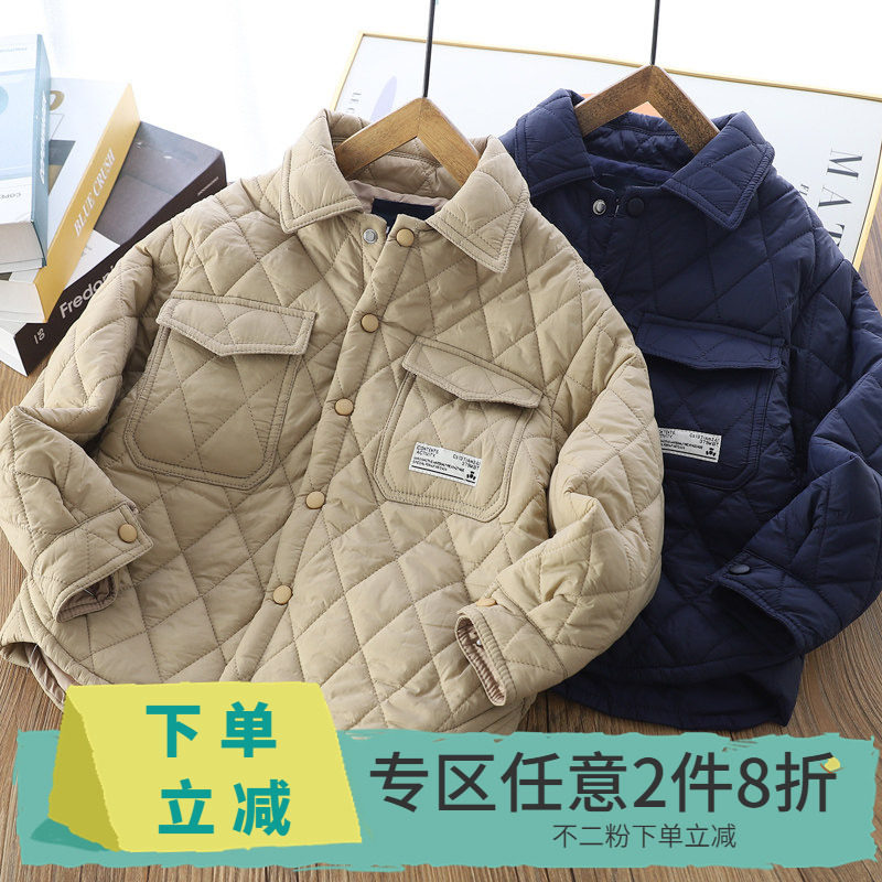 【2件8折】男童加棉衬衫秋冬季加厚防风保暖儿童装休闲校服内胆潮