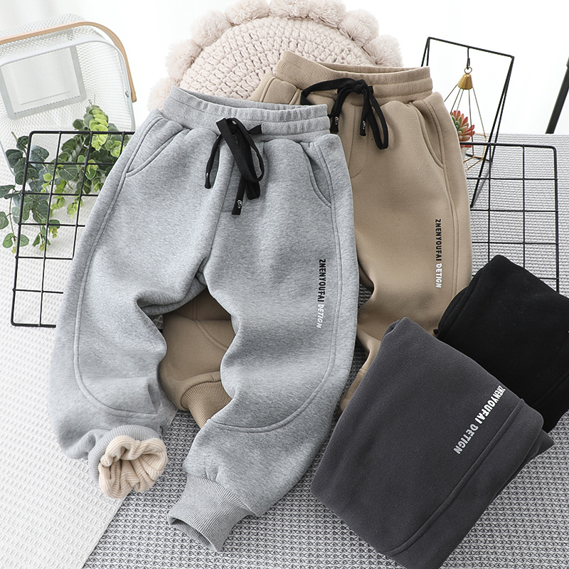 男童加厚棉裤秋冬季中大童帅气系带一条过冬裤子儿童装休闲运动潮