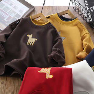 男童半高领加绒卫衣冬季新年款2026儿童加厚保暖中大童打底套头衫